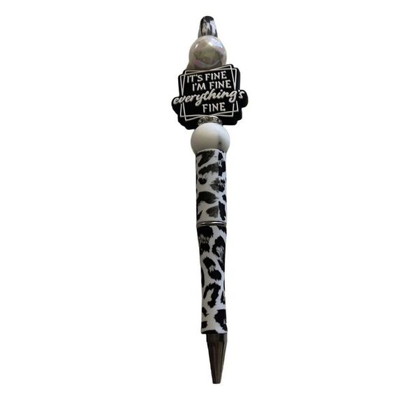 It’s fine, I’m fine, everything’s fine beaded pen handmade black leopard cheetah - Picture 1 of 5